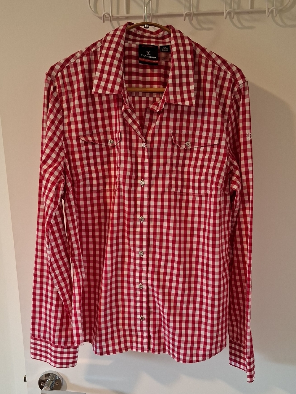 Victorinox Red & White Gingham Classic Cotton Button-down Shirt (Size XL)